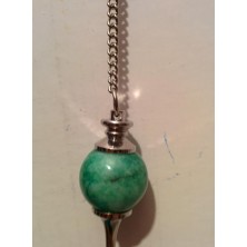 Péndulo esférico de amatista verde , con punta de metal y cadena con anilla (Péndulos)