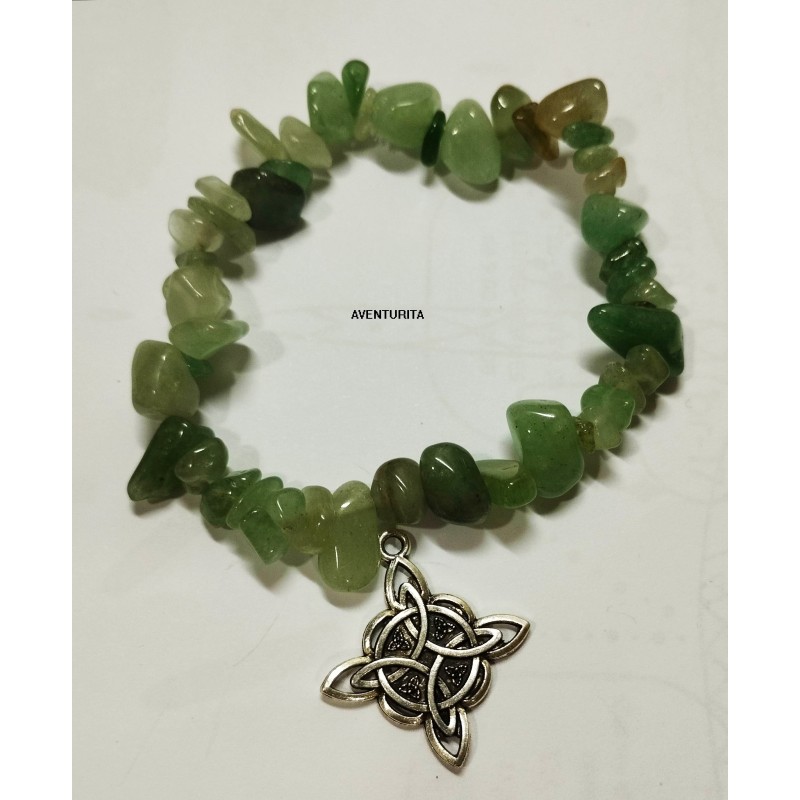 Pulsera mineral Aventurita verde, con nudo de la bruja