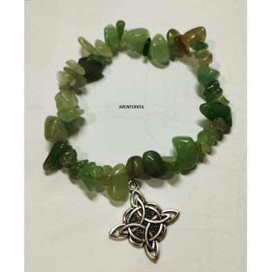 Pulsera mineral Aventurita verde, con nudo de la bruja