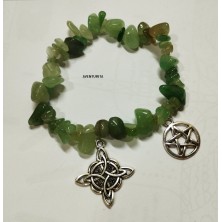 comprar Pulsera mineral Aventurita verde, con nudo de la bruja y tetragramatón elástica