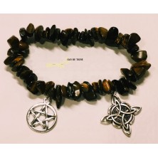 Pulsera Ojo de tigre, con tetragramatón y nudo de bruja protección
