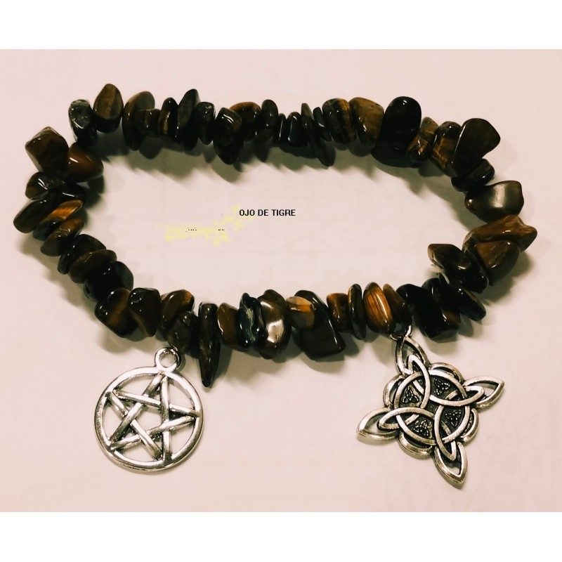 Pulsera Ojo de tigre, con nudo de la bruja y tetragramatón protección