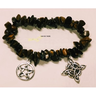 Pulsera Ojo de tigre, con nudo de la bruja y tetragramatón protección