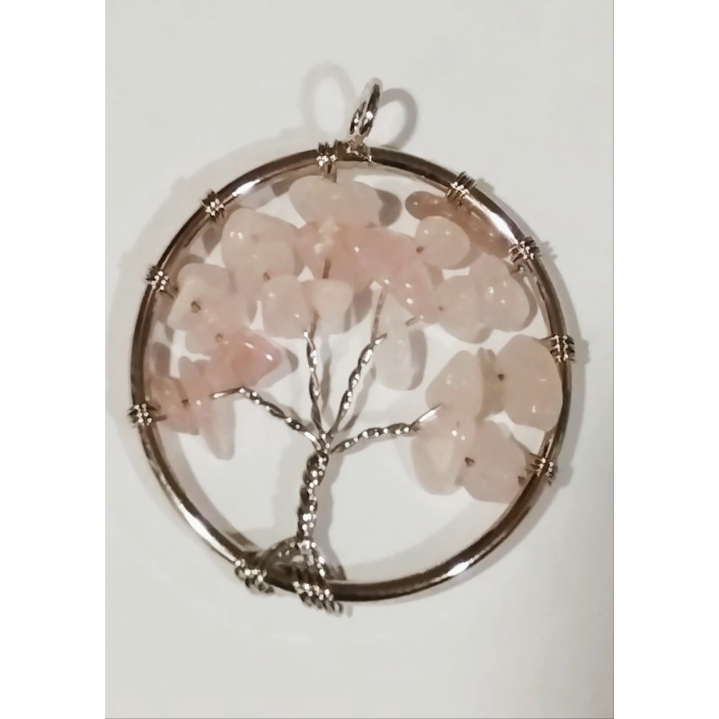 Colgante árbol de la vida con cuarzo rosa, 3 cm
