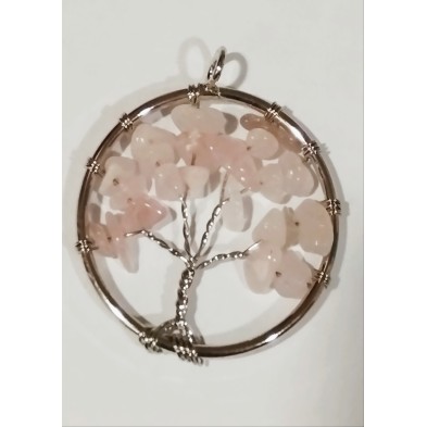 Colgante árbol de la vida con cuarzo rosa, 3 cm
