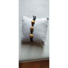 comprar Pulsera cuero, con 3 bolas de palosanto ( unisex )